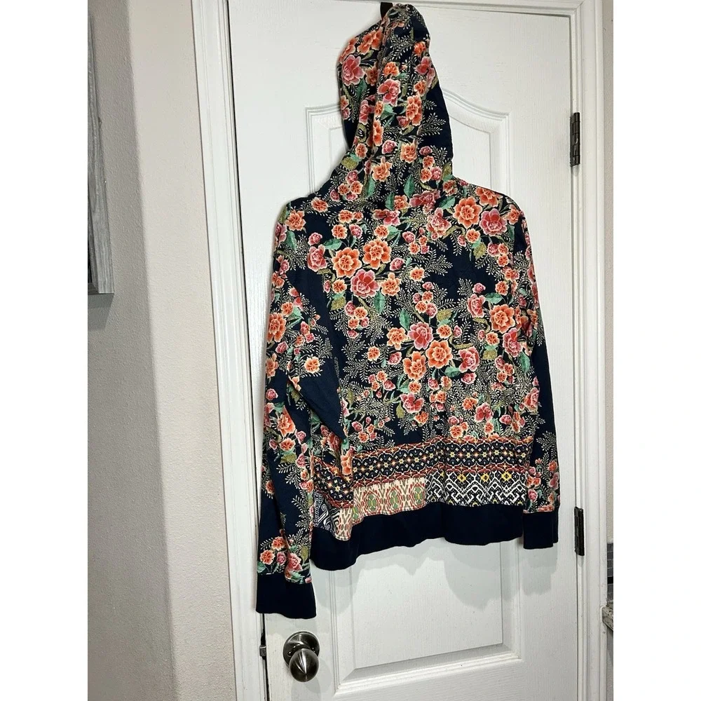 Johnny Was AZTEC FLOWER MODERN ZIP UP HOODIE Sz L Boho Floral - Picture 3 of 5